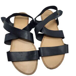 Qupid Strappy Leather Sandals Black Straps Heel Strap Cross Front Women's 8